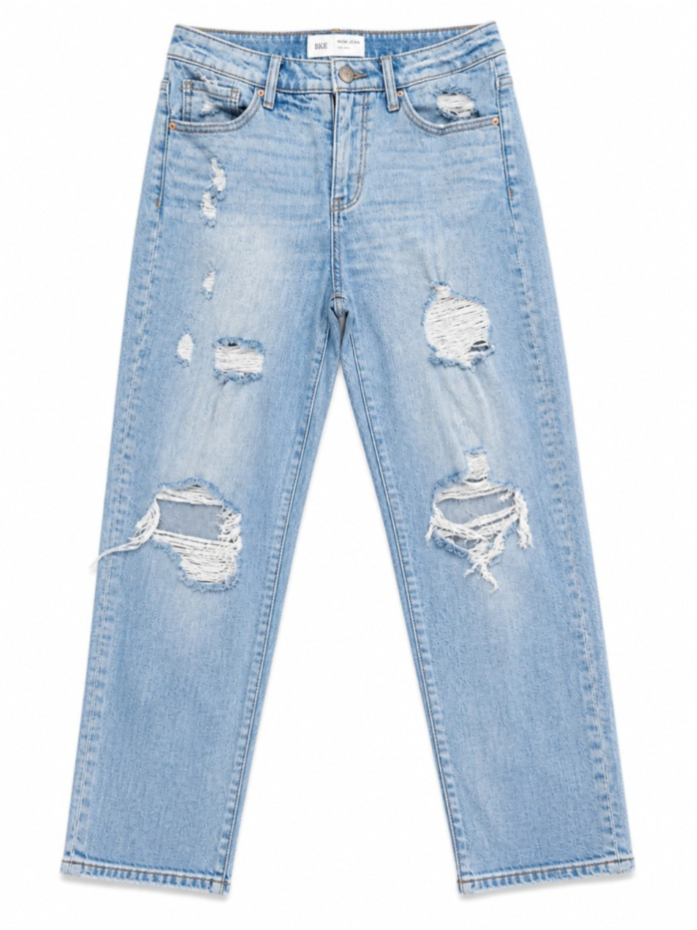 BKE Mom Jeans 26 Distressed High Rise Light Wash Denim Hem Trendy Vintage Style